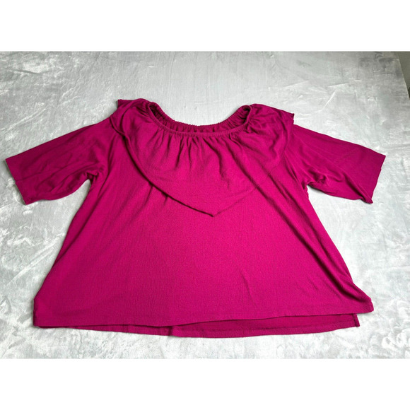 Catherines Top Womens 2X 22/24W Pink Textured Knit Round Neck 3/4 Sleeve Stretch - Picture 1 of 11